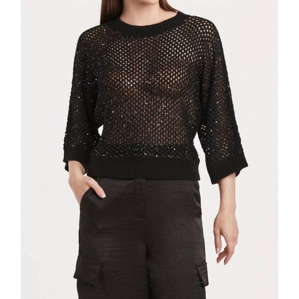 NEW ANOTHER LOVE rosalia knitted 3/4 sleeve sequence sweater in black